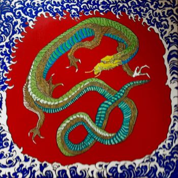 Painting titled "Dragon Sanguinaire…" by Sebastien Audo, Original Artwork, Acrylic