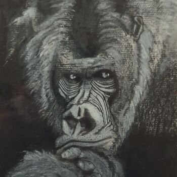 Dessin intitulée "Le Gorille dos arge…" par Sebastien Audo, Œuvre d'art originale, Pastel