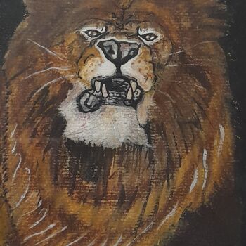 Dessin intitulée "Lion" par Sebastien Audo, Œuvre d'art originale, Pastel Monté sur Verre