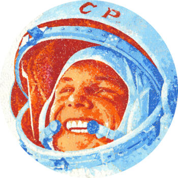 Painting titled "Gagarin GO! Painting" by Sergey Kalistratov, Original Artwork, Oil