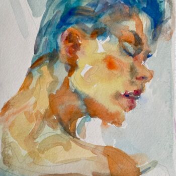 Malerei mit dem Titel "Listening to the mu…" von Xiao Han, Original-Kunstwerk, Bleistift