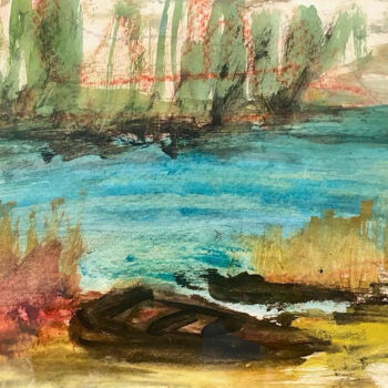 Peinture intitulée "Barque" par Julien Danaux, Œuvre d'art originale, Aquarelle Monté sur Châssis en bois