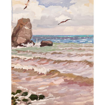 Painting titled "By the Sea" by Vladimir Chervatiuk, Original Artwork, Watercolor
