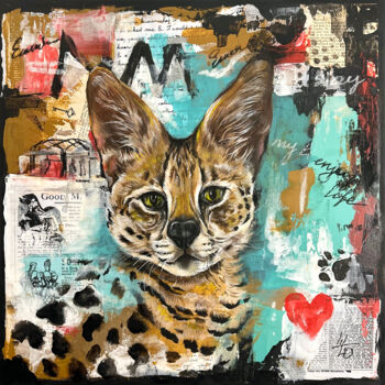 Collages titled "Street Art Leopard…" by Shilo Julia, Original Artwork, Acrylic Mounted on Wood Stretcher frame