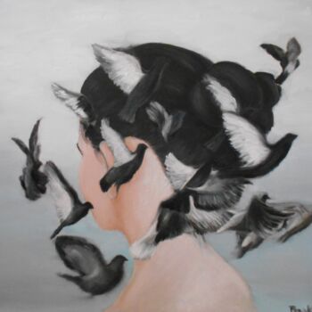 Painting titled "Wing effect" by Lenka Pasker, Original Artwork, Oil Mounted on Wood Stretcher frame
