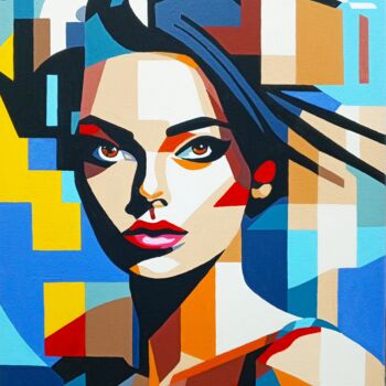 「Geometric abstracti…」というタイトルの絵画 Анатолий Рабковによって, オリジナルのアートワーク, アクリル ウッドストレッチャーフレームにマウント