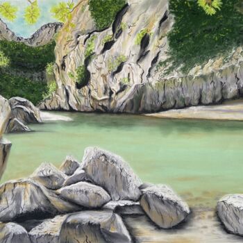 Dessin intitulée "Les Gorges du Verdon" par Isabelle Tysiac, Œuvre d'art originale, Pastel