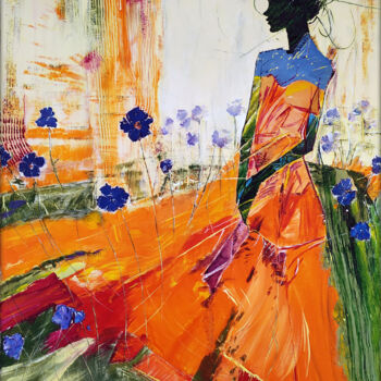 Malerei mit dem Titel "At a tram stop" von Alexander Aksyonov, Original-Kunstwerk, Acryl Auf Keilrahmen aus Holz montiert