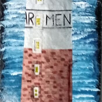Peinture intitulée "Phare Ar-Men" par Alain Favé, Œuvre d'art originale, Acrylique Monté sur Pierre