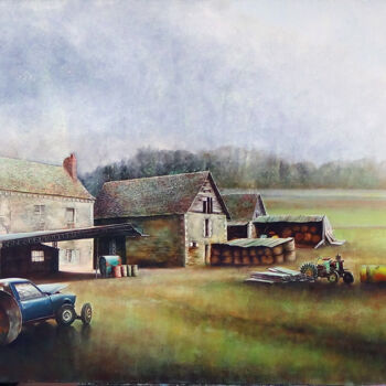 Peinture intitulée "Une ferme en Tourai…" par Claude Feuillet, Œuvre d'art originale, Huile