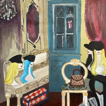 Schilderij getiteld "Pause in Time" door Roxana Khonkulova, Origineel Kunstwerk, Olie Gemonteerd op Frame voor houten branca…