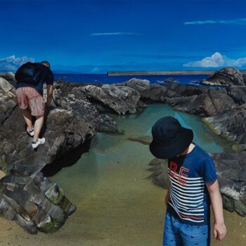 Peinture intitulée "Rock,Sea,Fatherand…" par Xu Chenyi, Œuvre d'art originale, Acrylique Monté sur Panneau de bois