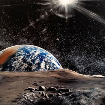 Painting titled "MOON LANDSCAPE" by Plamen Ivanov, Original Artwork, Acrylic Mounted on Wood Stretcher frame