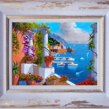 Peinture intitulée "Seaside with flower…" par Silvio Valli, Œuvre d'art originale, Huile Monté sur Châssis en bois