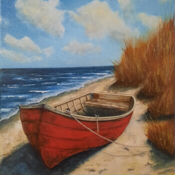 Peinture intitulée "Red boat" par Olena Berest, Œuvre d'art originale, Huile Monté sur Châssis en bois