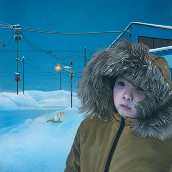 제목이 "Night in Otaru"인 미술작품 Xu Chenyi로, 원작, 수채화 판지에 장착됨
