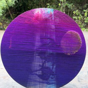 Textile Art με τίτλο "Disque violet" από Mark Rautenbach, Αυθεντικά έργα τέχνης, Υφαντικές ίνες Τοποθετήθηκε στο Ξύλινο πάνελ