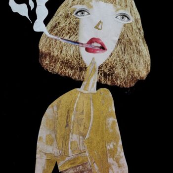 Collages intitulée "Portrait de la fume…" par Makalo, Œuvre d'art originale, Collages