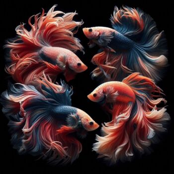 Digital Arts με τίτλο "Four vibrant betta…" από Shamim Shaikh, Αυθεντικά έργα τέχνης, Εικόνα που δημιουργήθηκε με AI