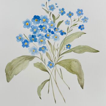 Painting titled "Bouquet of Forget-m…" by Irina Anis, Original Artwork, Watercolor