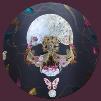 绘画 标题为“Calavera” 由Fantine Samaha, 原创艺术品, 丙烯 安装在木板上
