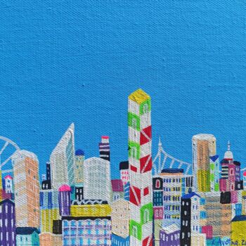 Картина под названием "The Bright Cityscape" - Katrina Avotina, Подлинное произведение искусства, Акрил