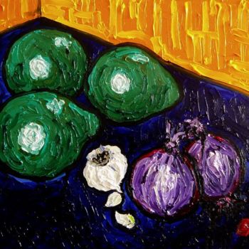 Painting titled "AVOCADOS, GARLIC AN…" by Pat Moffatt, Original Artwork