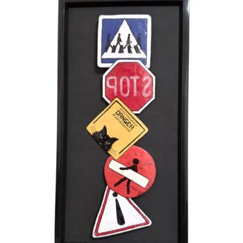Sculpture titled "Pop Signalisation" by Cha., Original Artwork, Metals Mounted on Other rigid panel