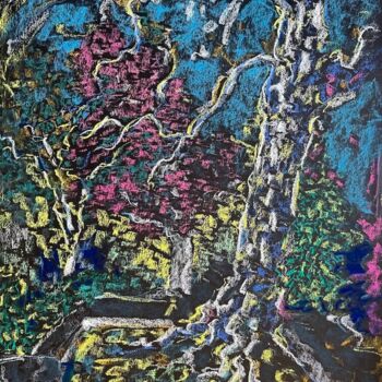 Zeichnungen mit dem Titel "Bruniquel Jardin 1.7" von Philippe Guénot, Original-Kunstwerk, Pastell
