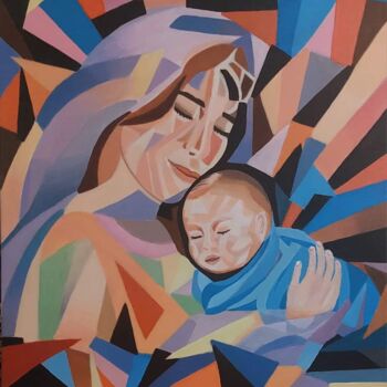 Painting titled "Madonna col bambino…" by Laura Marra, Original Artwork, Acrylic