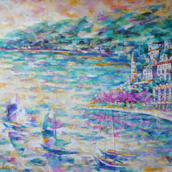 Painting titled "On the Mediterranea…" by Ruslan Pushkash, Original Artwork, Oil Mounted on Wood Stretcher frame