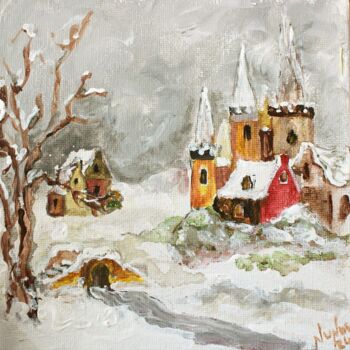 Painting titled "Winter" by Nunuel, Original Artwork, Acrylic Mounted on Cardboard