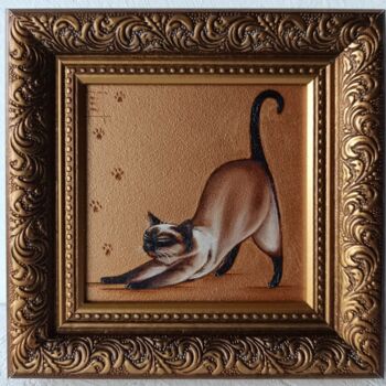 제목이 "Siamese cat oil ori…"인 미술작품 Olesya Ermolaeva로, 원작, 기름 판지에 장착됨