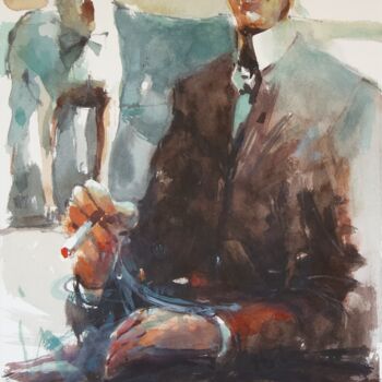 Peinture intitulée "Dog and Man" par Toni Belobrajdic, Œuvre d'art originale, Aquarelle