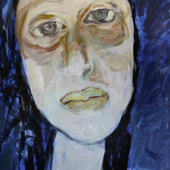 Peinture intitulée "Porträt mit blauen…" par Barbara Kroll, Œuvre d'art originale, Acrylique
