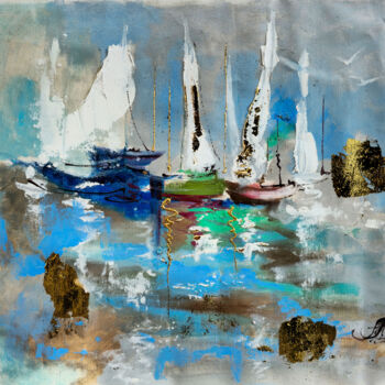 Painting titled "Artwork with yachts…" by Annet Loginova, Original Artwork, Acrylic