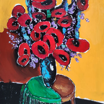 Pintura titulada "Crimson Bouquet" por Lilith Gurekhyan, Obra de arte original, Oleo Montado en Bastidor de camilla de madera