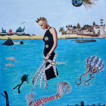 Collages intitulée "La reine mer" par Isabelle Flegeau, Œuvre d'art originale, Collages