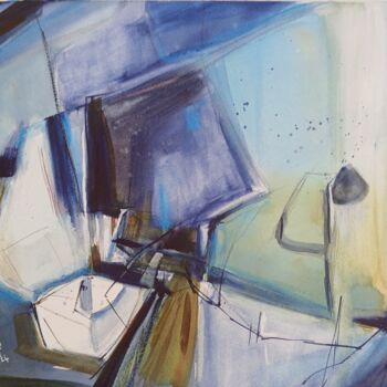 Peinture intitulée "Nuances bleues" par Eve Elikoff, Œuvre d'art originale, Aquarelle