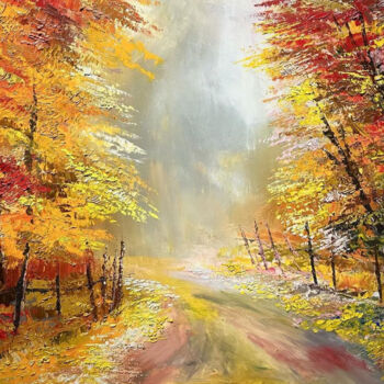 Painting titled "Pathway of Gold" by Vahe Bagumyan, Original Artwork, Oil Mounted on Wood Stretcher frame