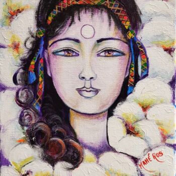 Peinture intitulée "Fleur de coton" par Mahé Ros, Œuvre d'art originale, Acrylique Monté sur Châssis en bois