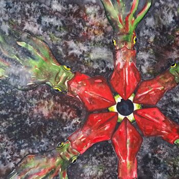 Malerei mit dem Titel "Squid" von Yana Bila, Original-Kunstwerk, Aquarell