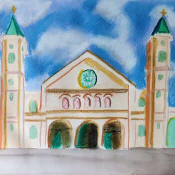 Peinture intitulée "Ludwigskirche Front…" par Paul Riedel, Œuvre d'art originale, Pastel