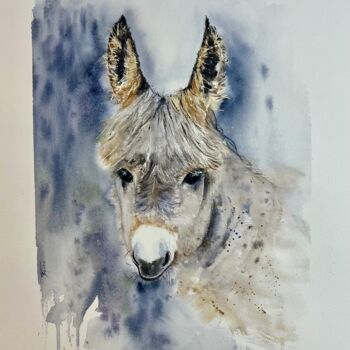 Malerei mit dem Titel "Petit âne gris" von Françoise Spineux, Original-Kunstwerk, Aquarell