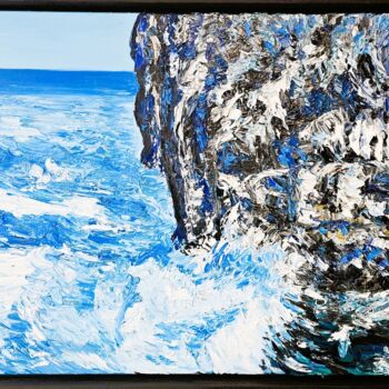 Painting titled "Whispering Waves" by Bertrand Gossart, Original Artwork, Oil Mounted on Wood Stretcher frame
