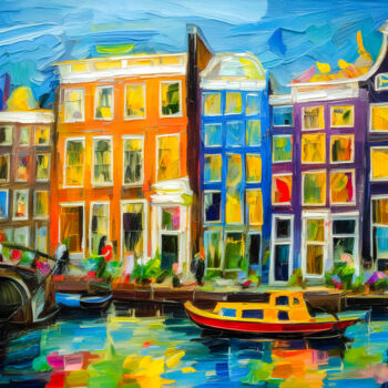 Arts numériques intitulée "Lights on the Canal…" par Mathias (1975), Œuvre d'art originale, Peinture numérique