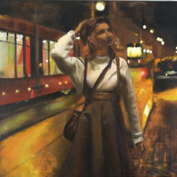 Peinture intitulée "City Nightscene" par Tanja Kunze, Œuvre d'art originale, Huile Monté sur Châssis en bois