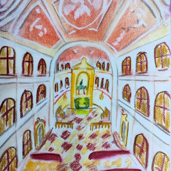 Peinture intitulée "Hofkapelle Innen de…" par Paul Riedel, Œuvre d'art originale, Aquarelle