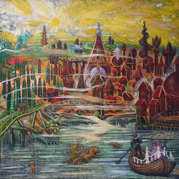 Pittura intitolato "παραμυθένια πολειτια" da Nikos Nikolaides, Opera d'arte originale, Olio