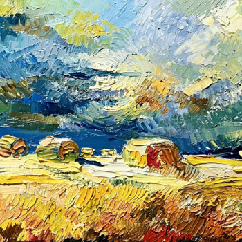 Pintura intitulada "Golden Harvest" por Vahe Bagumyan, Obras de arte originais, Óleo Montado em Armação em madeira